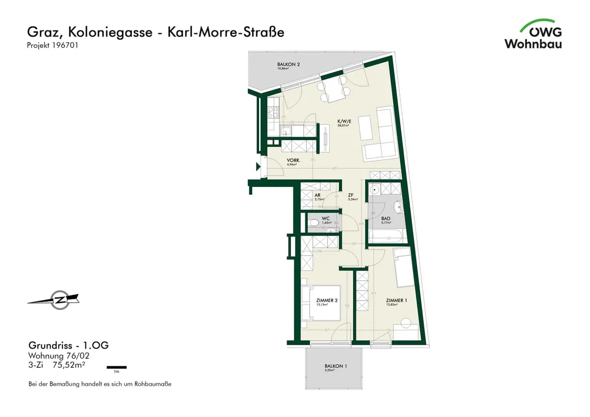 3-Zimmer-Wohnung mieten in Graz – 75,5 m², € 1.258 – Bild 5 von 5