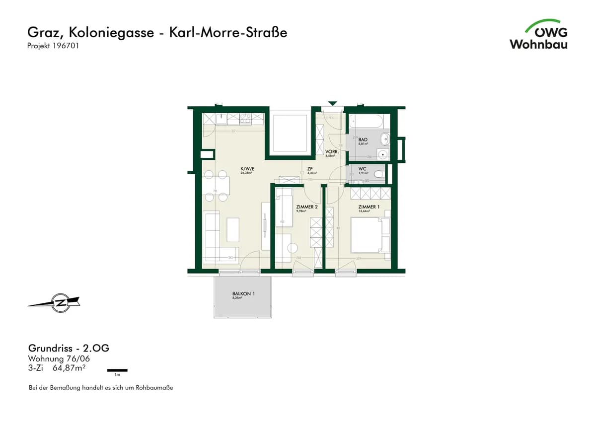3-Zimmer-Wohnung mieten in Graz – 64,9 m², € 1.116 – Bild 5 von 5