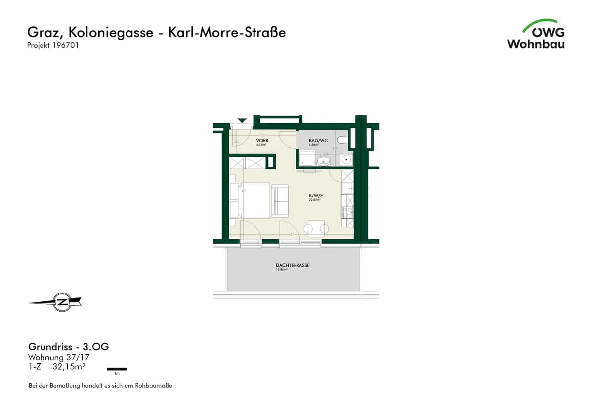 1-Zimmer-Wohnung mieten in Graz – 32,2 m², € 680 – Bild 5 von 5