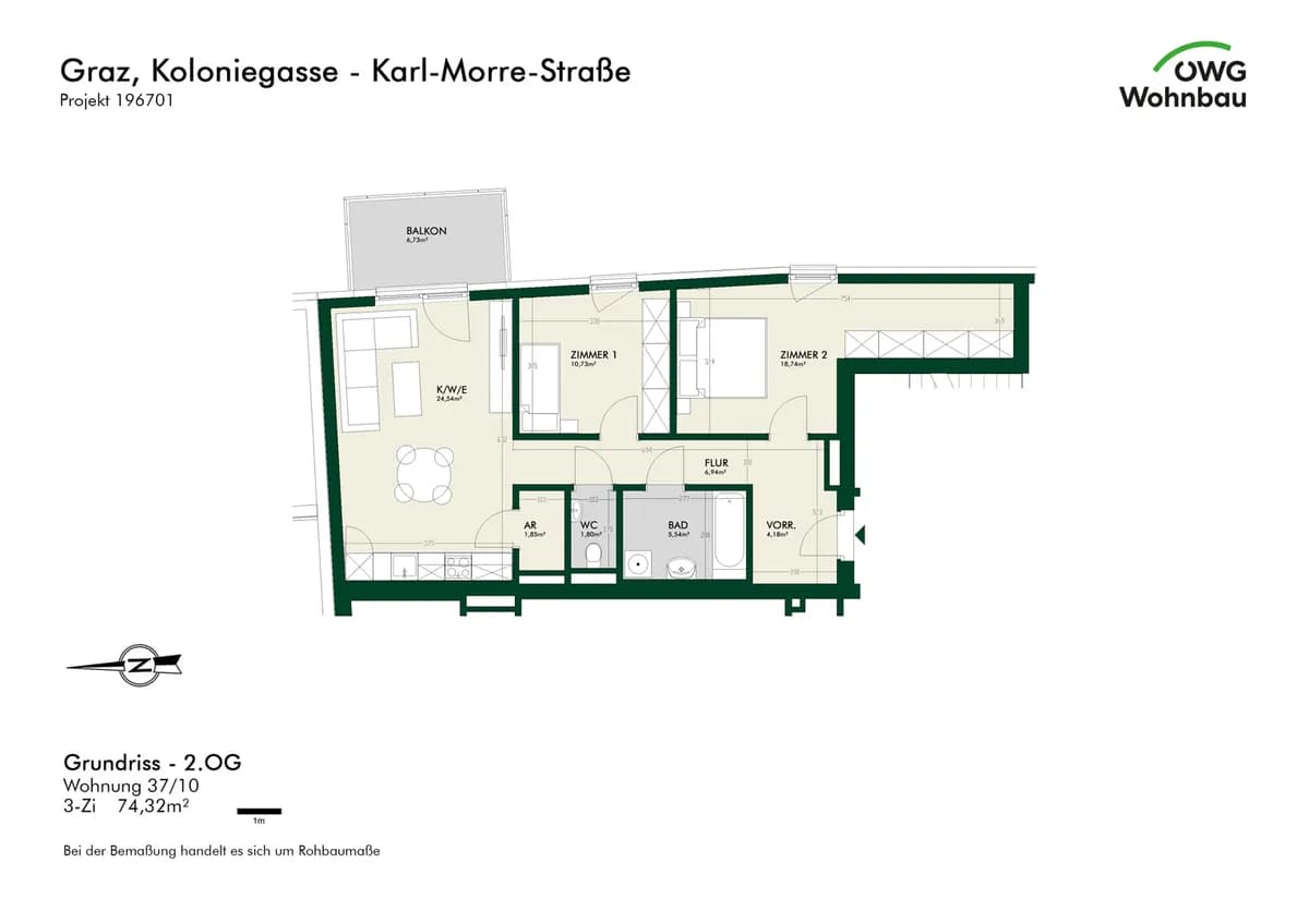 3-Zimmer-Wohnung mieten in Graz – 74,3 m², € 1.252 – Bild 5 von 5