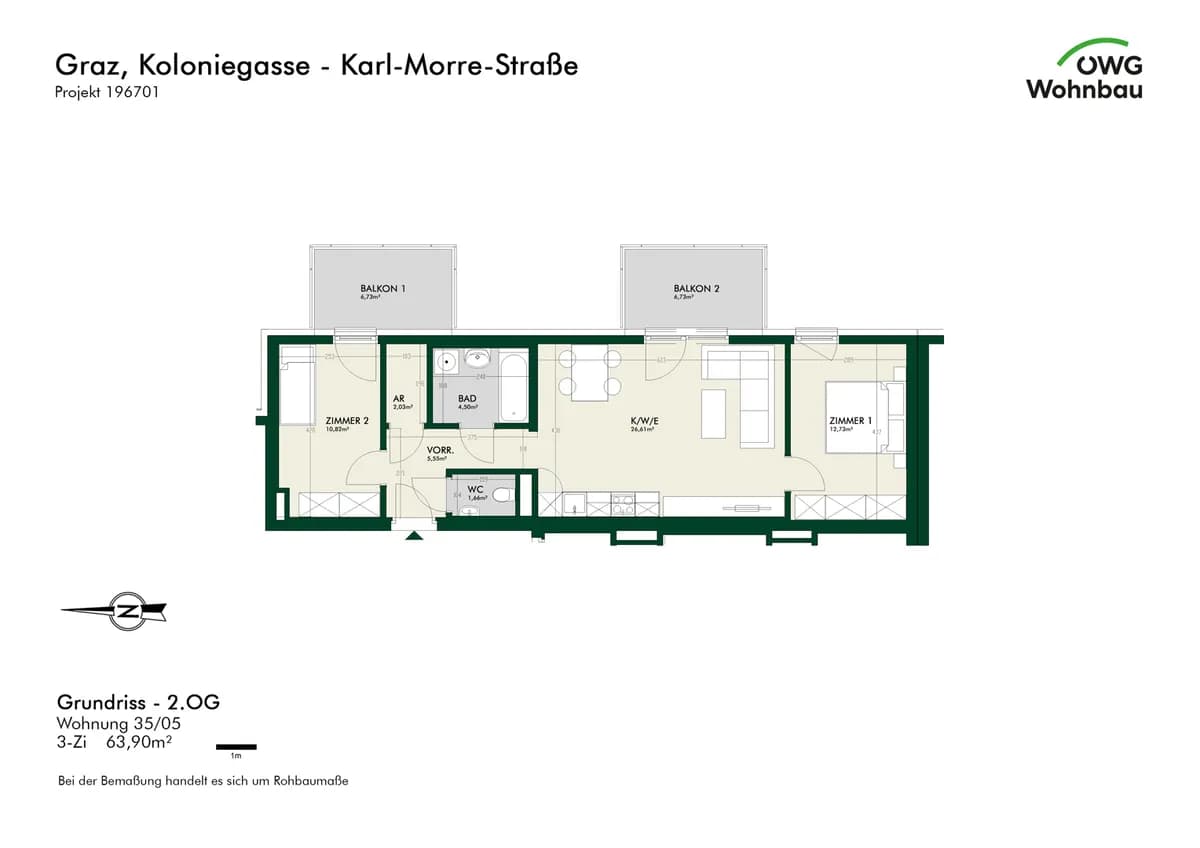 3-Zimmer-Wohnung mieten in Graz – 63,9 m², € 1.135 – Bild 5 von 5