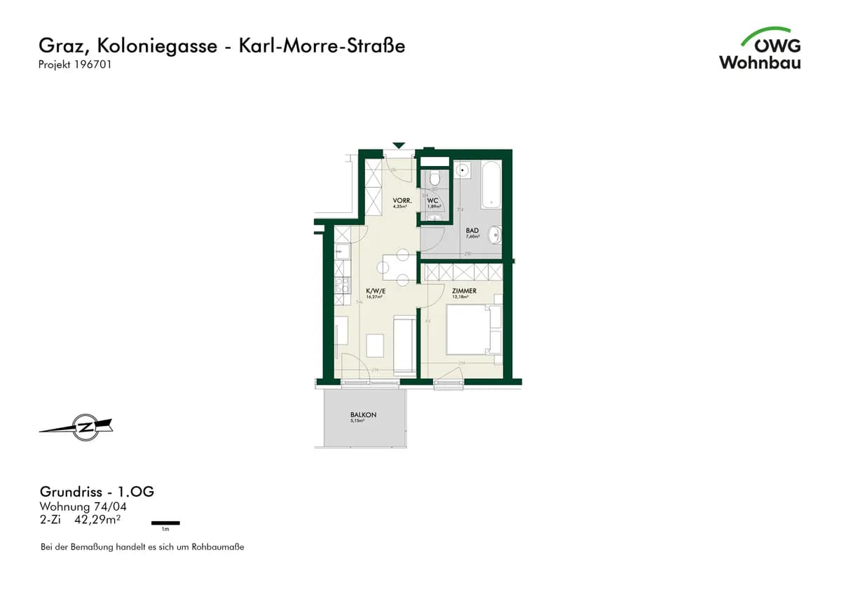 2-Zimmer-Wohnung mieten in Graz – 42,3 m², € 787 – Bild 5 von 5