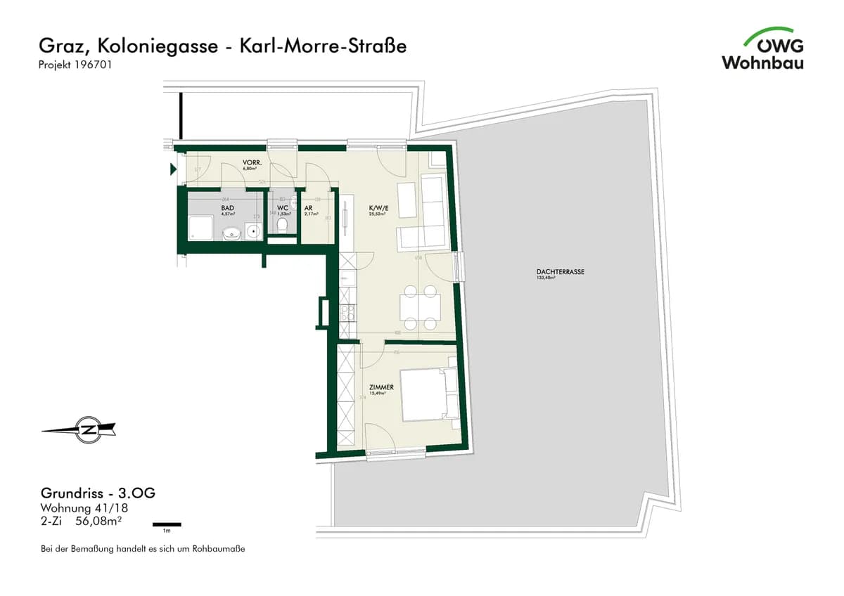 2-Zimmer-Wohnung mieten in Graz – 56,1 m², € 1.387 – Bild 5 von 5
