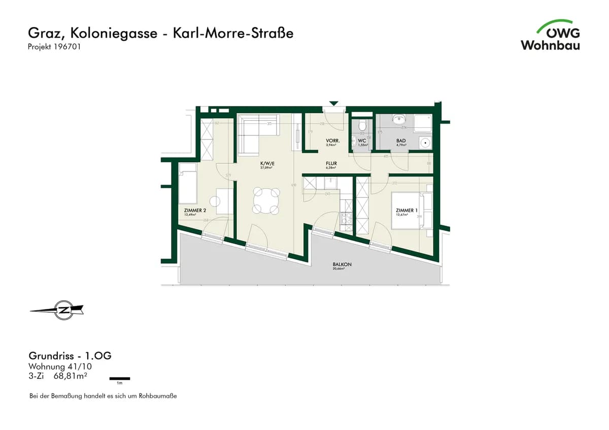 3-Zimmer-Wohnung mieten in Graz – 68,8 m², € 1.212 – Bild 5 von 5