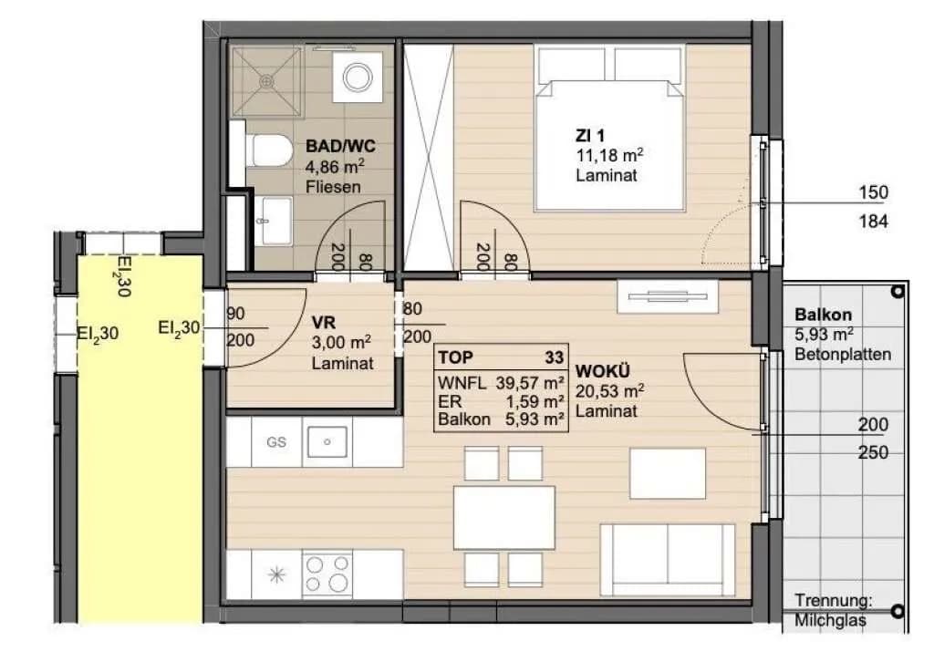 2-Zimmer-Wohnung kaufen in Korneuburg – 39,57 m², € 279.000 – Bild 7 von 8