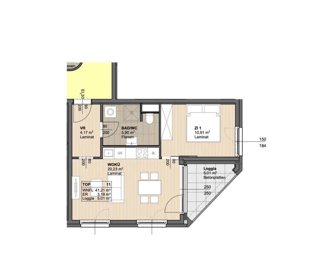 2-Zimmer-Wohnung kaufen in Korneuburg – 41,21 m², € 279.000 – Bild 7 von 8