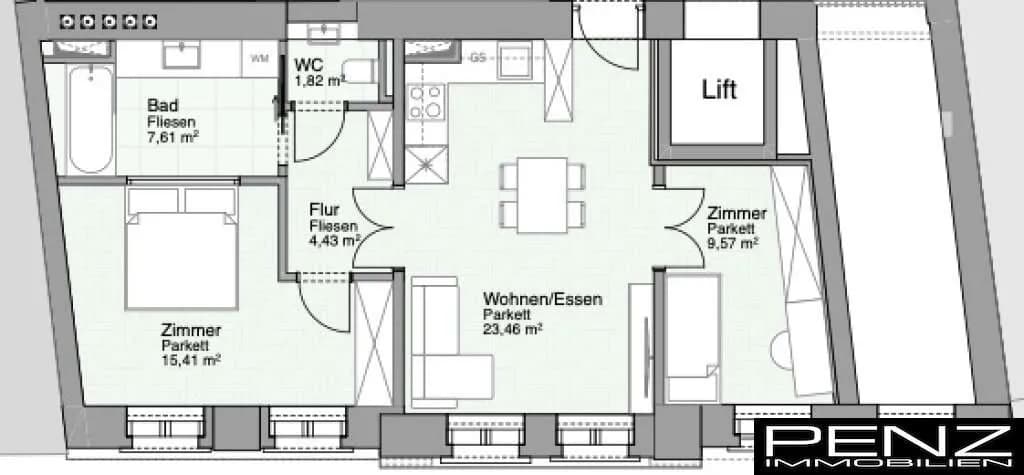 3-Zimmer-Wohnung kaufen in Linz – 62,03 m², € 430.000 – Bild 2 von 2