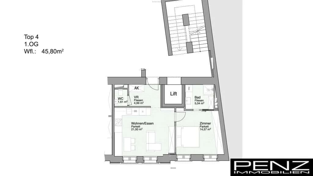 2-Zimmer-Wohnung kaufen in Linz – 45,44 m², € 335.000 – Bild 2 von 3