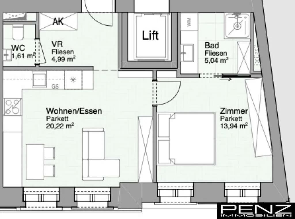 2-Zimmer-Wohnung kaufen in Linz – 45,44 m², € 335.000 – Bild 3 von 3