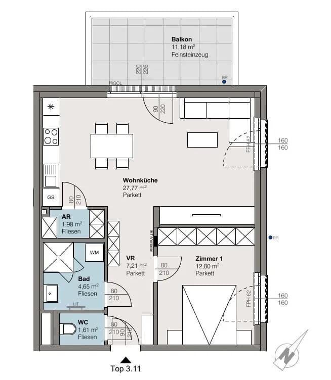 2-Zimmer-Wohnung kaufen in Linz – 56,36 m², € 329.000 – Bild 4 von 4