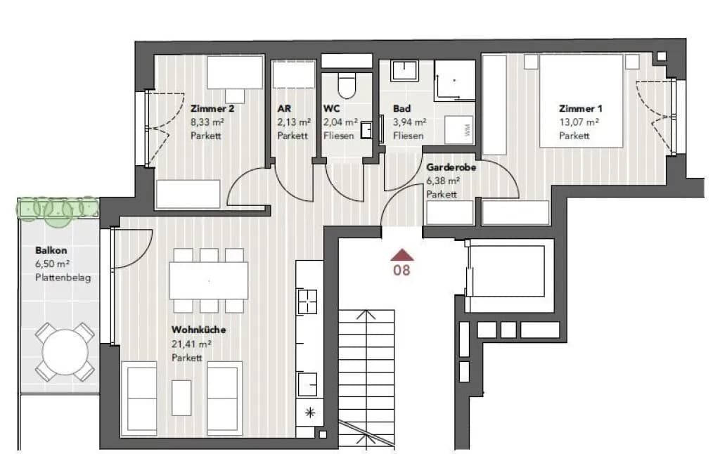 3-Zimmer-Wohnung kaufen in Wien – 57,3 m², € 529.000 – Bild 6 von 6