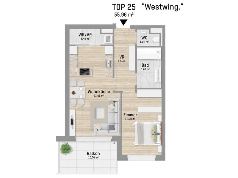 2-Zimmer-Wohnung kaufen in Wien – 55,82 m², € 349.900 – Bild 8 von 13