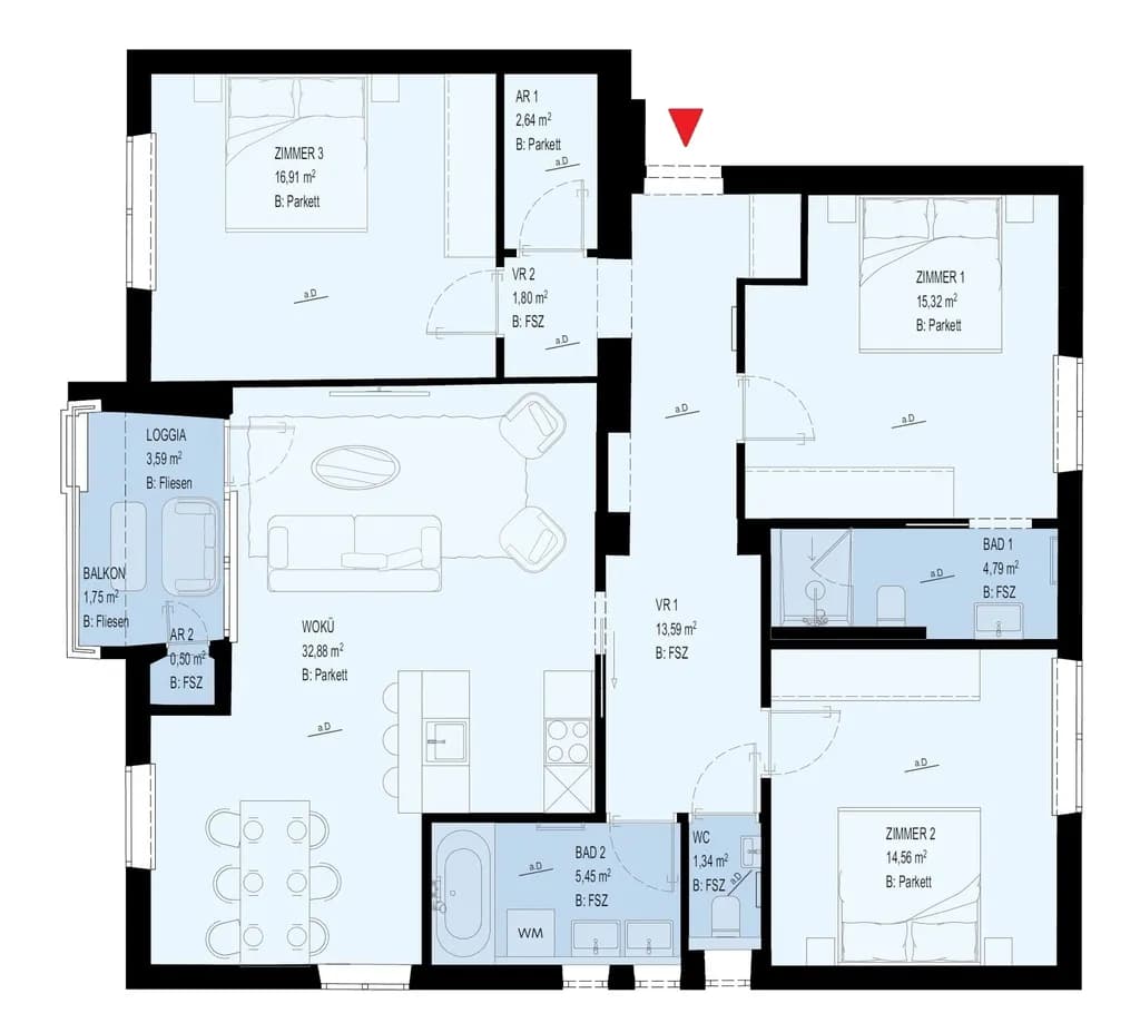 4-Zimmer-Wohnung mieten in Wien – 110 m², € 2.548 – Bild 7 von 7