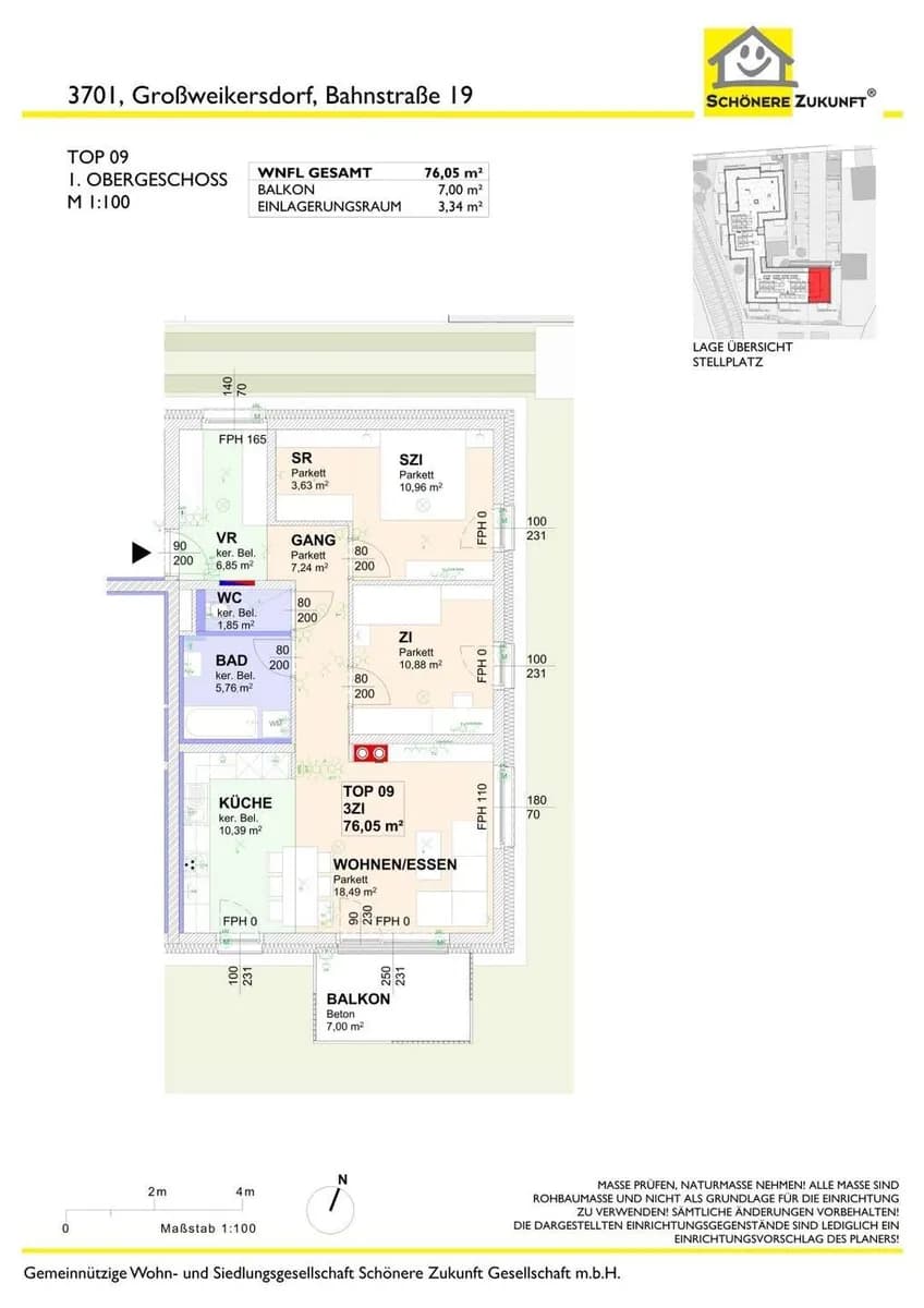 3-Zimmer-Wohnung mieten in Tulln – 76,05 m², € 944 – Bild 7 von 7