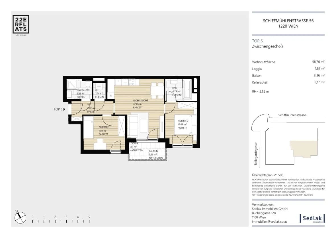 3-Zimmer-Wohnung kaufen in Wien – 58,76 m², € 419.000 – Bild 2 von 8