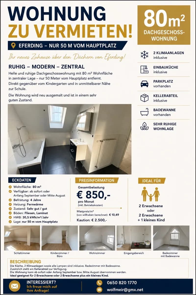 Wohnung mieten in Eferding – 81 m², € 830