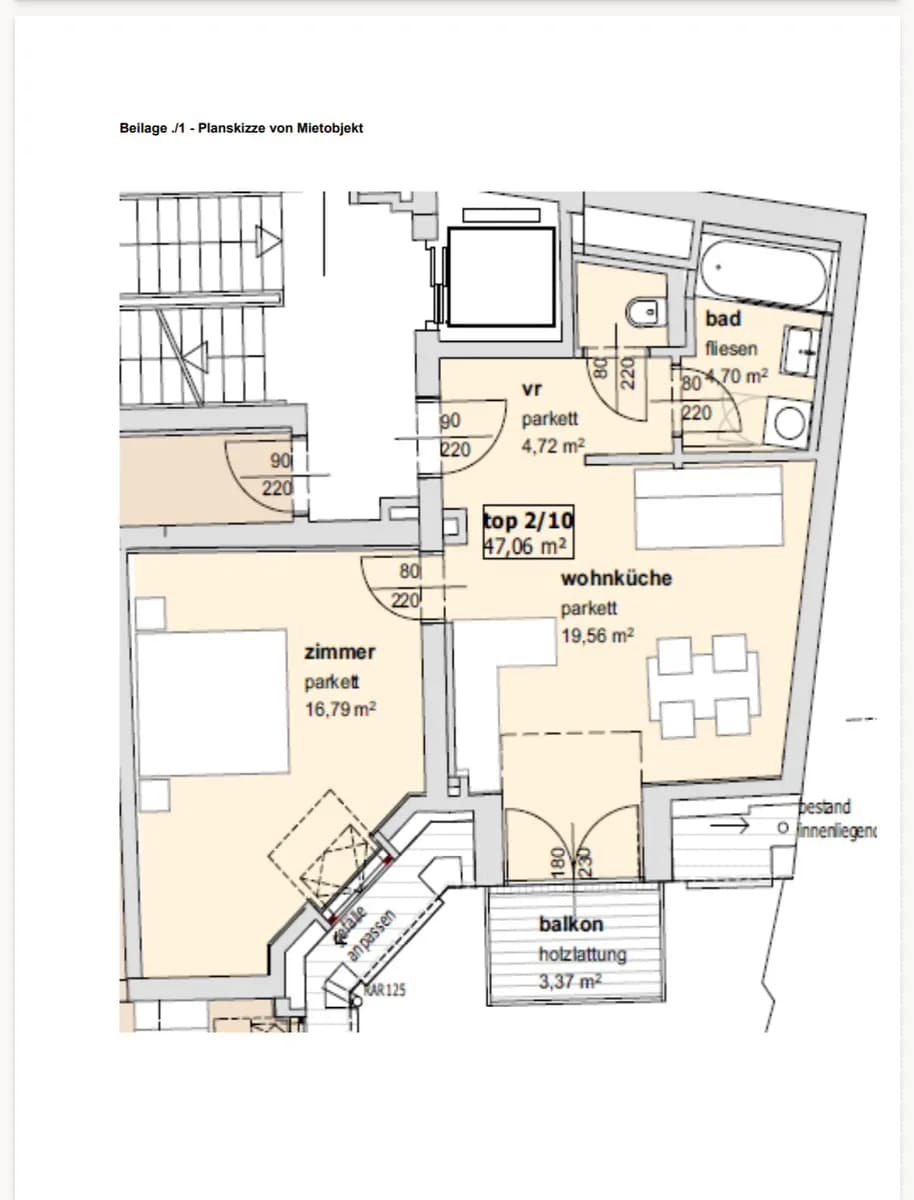 2-Zimmer-Wohnung mieten in Wien – 48 m², € 1.475 – Bild 5 von 7