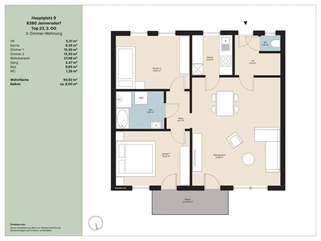 3-Zimmer-Wohnung mieten in Jennersdorf – 91 m², € 765