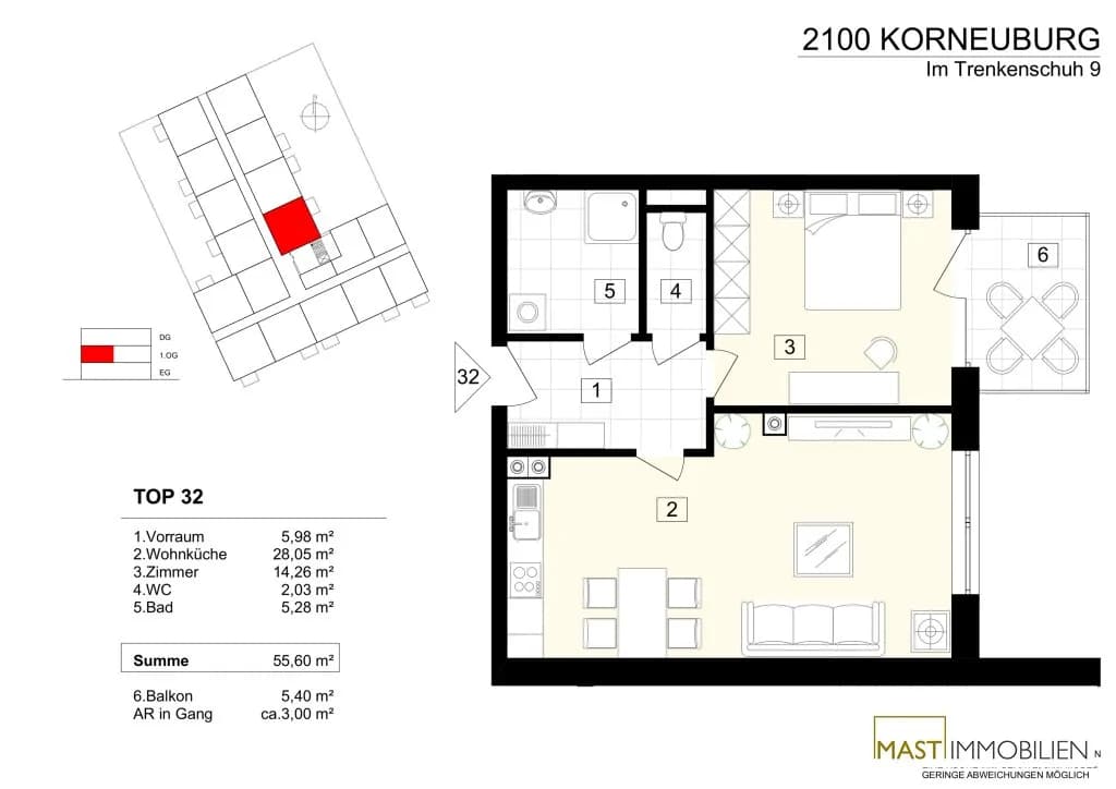 2-Zimmer-Wohnung mieten in Korneuburg – 56 m², € 931 – Bild 14 von 14