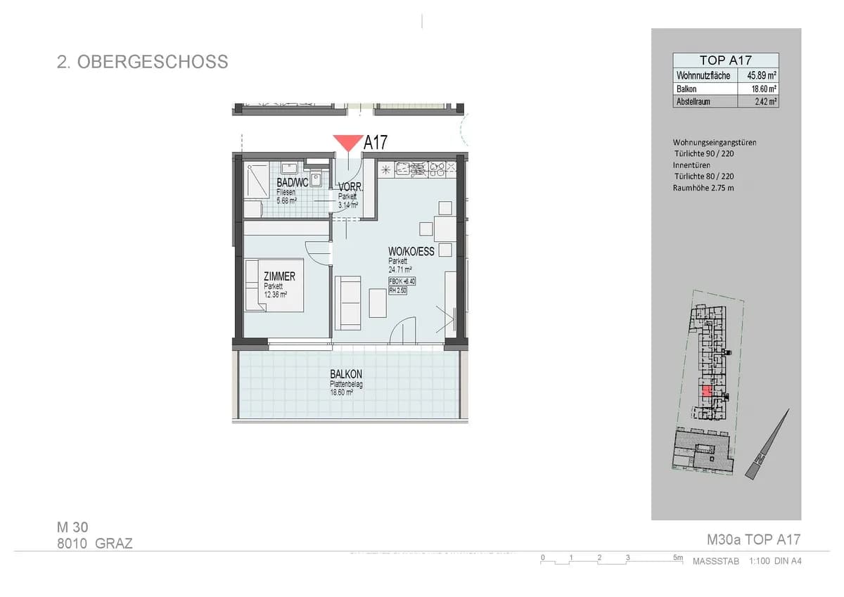 2-Zimmer-Wohnung mieten in Graz – 46 m², € 671 – Bild 2 von 17