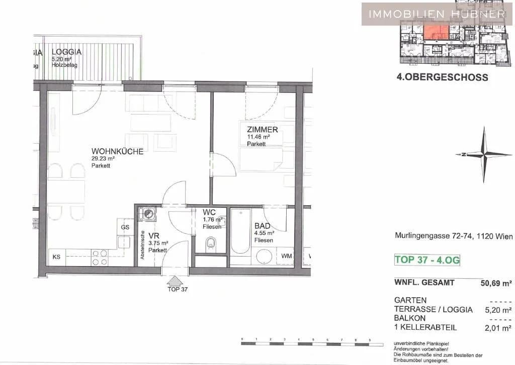 2-Zimmer-Wohnung mieten in Wien – 51 m², € 1.145 – Bild 7 von 8
