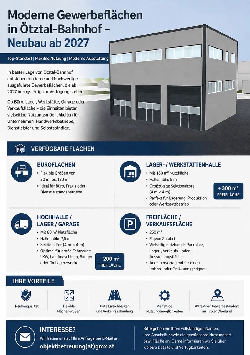 Gewerbeimmobilie mieten in Imst – 500 m², € 12