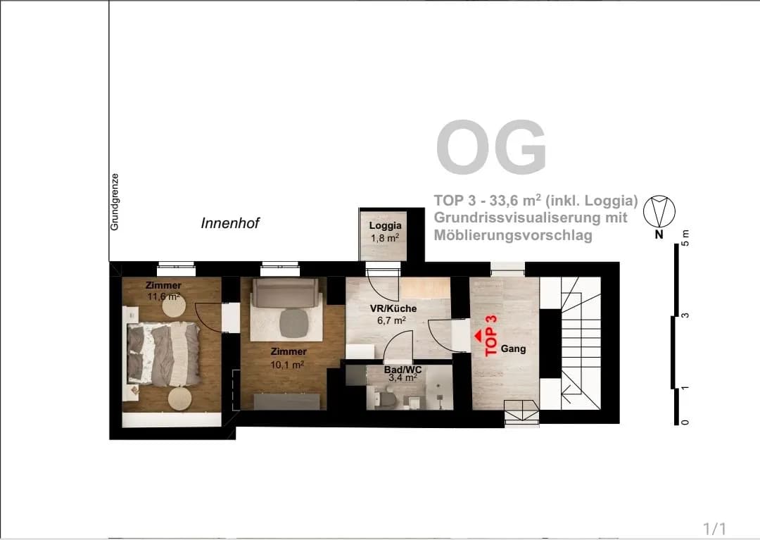 2-Zimmer-Wohnung mieten in Korneuburg – 33 m², € 600