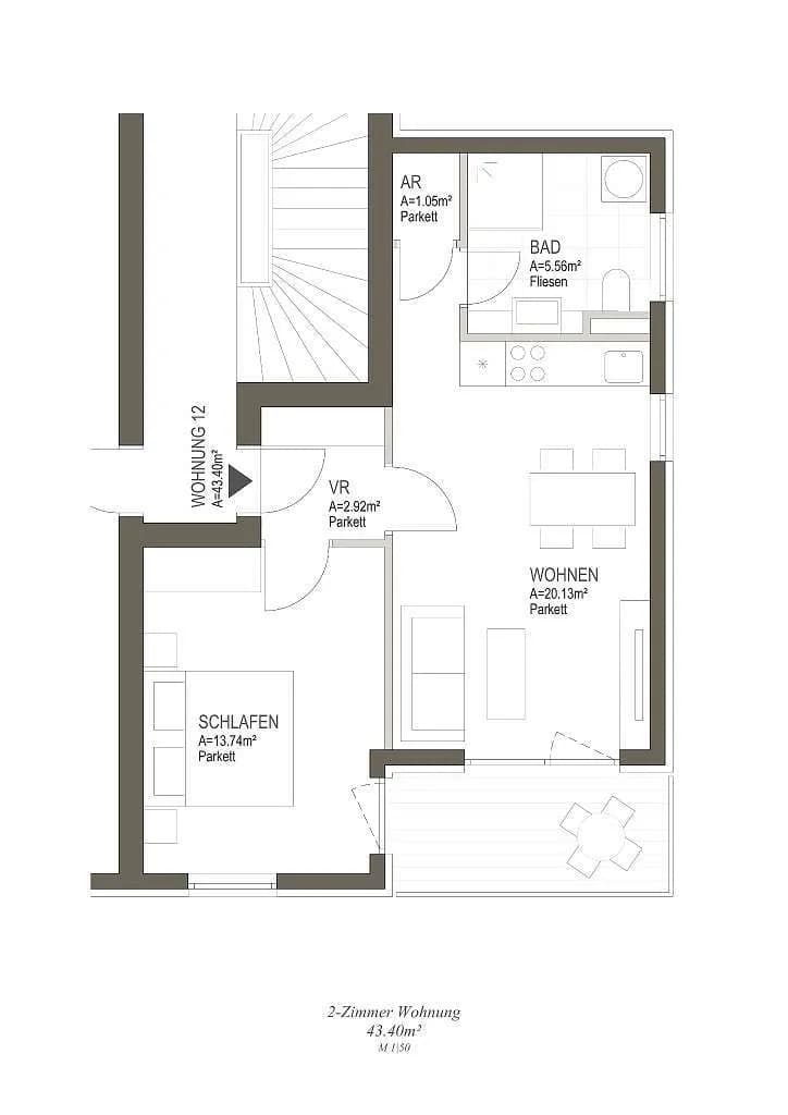2-Zimmer-Wohnung mieten in Klagenfurt – 43 m², € 850 – Bild 4 von 14