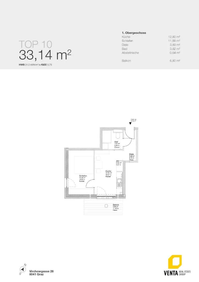 2-Zimmer-Wohnung mieten in Graz – 33,11 m², € 513 – Bild 9 von 10