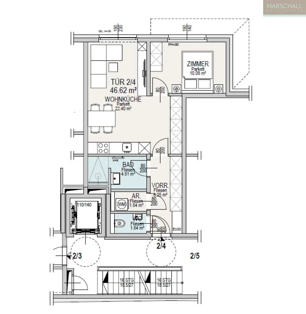 2-Zimmer-Wohnung kaufen in Wien – 47 m², € 376.000 – Bild 2 von 3