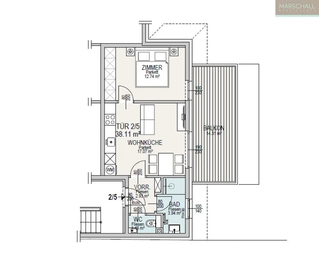 2-Zimmer-Wohnung kaufen in Wien – 38 m², € 340.000 – Bild 2 von 3
