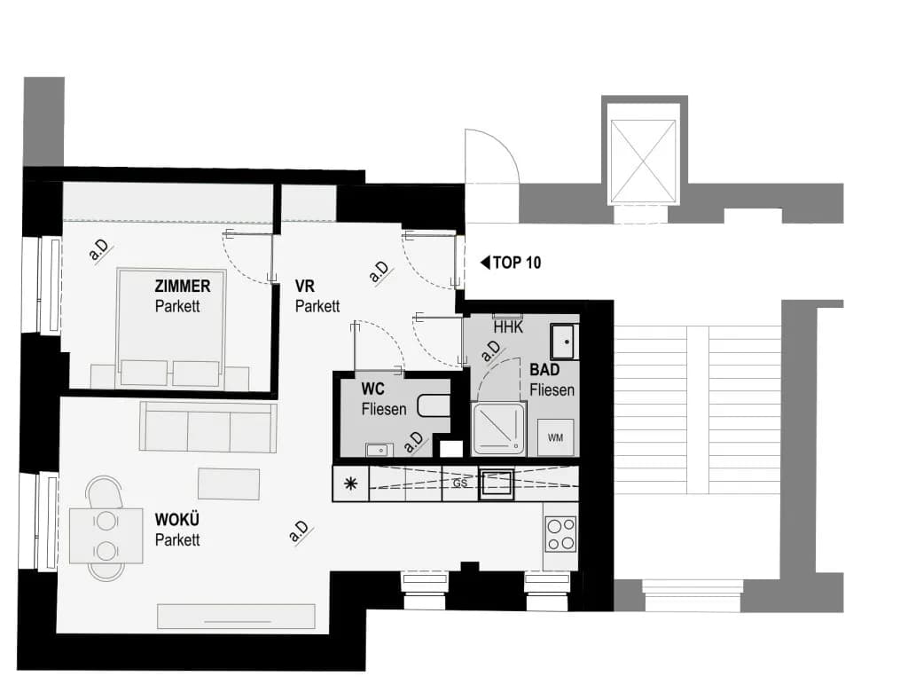 2-Zimmer-Wohnung mieten in Wien – 50,82 m², € 1.026 – Bild 1 von 2