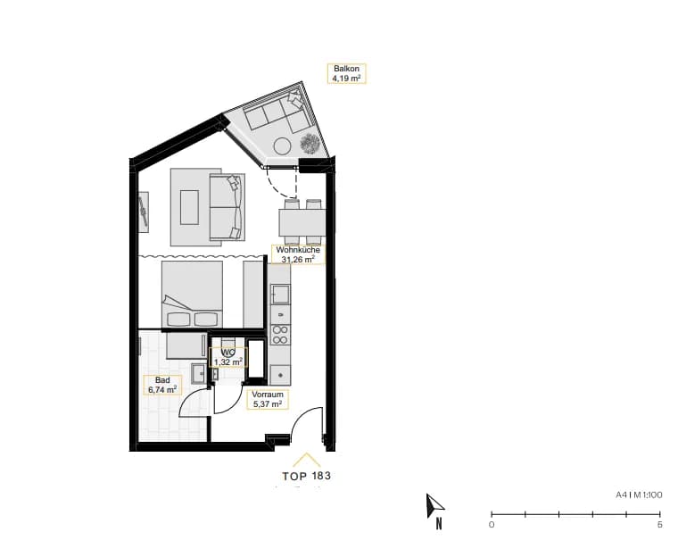 1-Zimmer-Wohnung mieten in Wien – 45 m², € 899