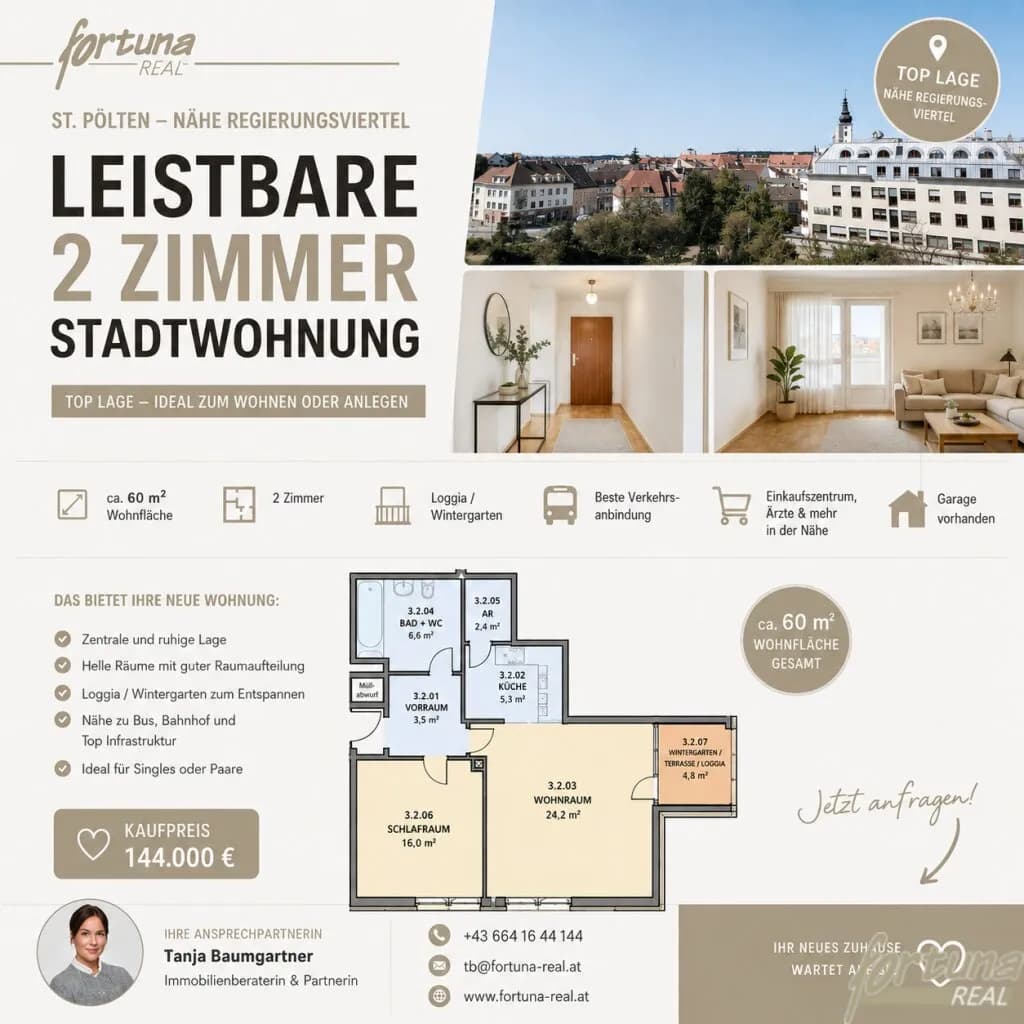 2-Zimmer-Wohnung kaufen in Sankt Pölten – 60 m², € 144.000