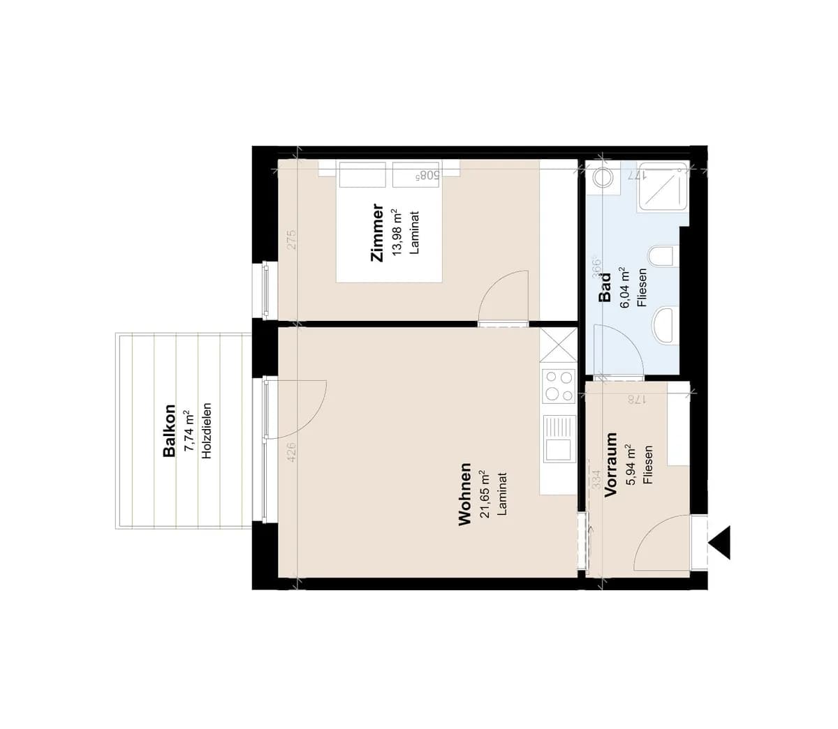 2-Zimmer-Wohnung mieten in Graz – 47,61 m², € 704
