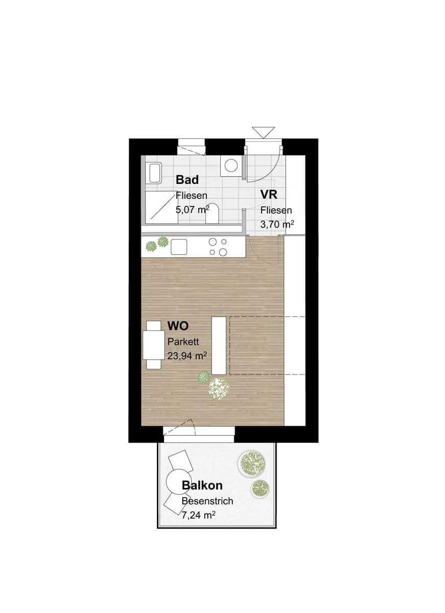 1-Zimmer-Wohnung mieten in Graz – 32,97 m², € 505