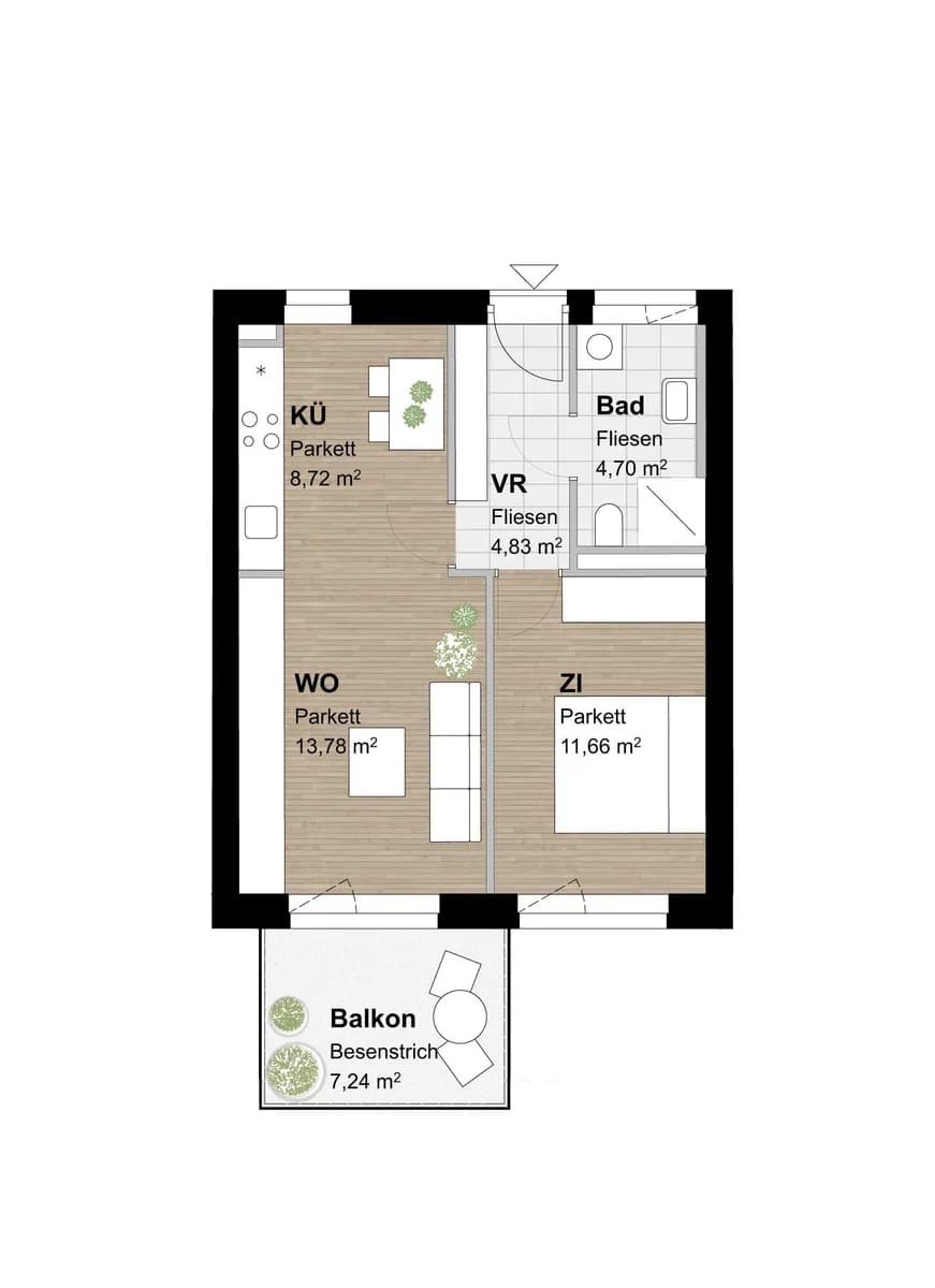 2-Zimmer-Wohnung mieten in Graz – 43,77 m², € 650