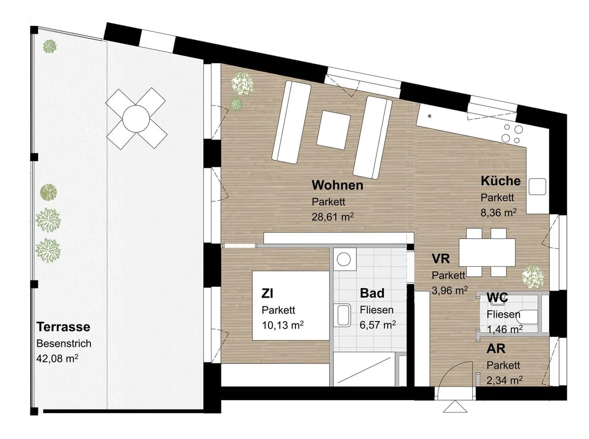 2-Zimmer-Wohnung mieten in Graz – 60,94 m², € 921