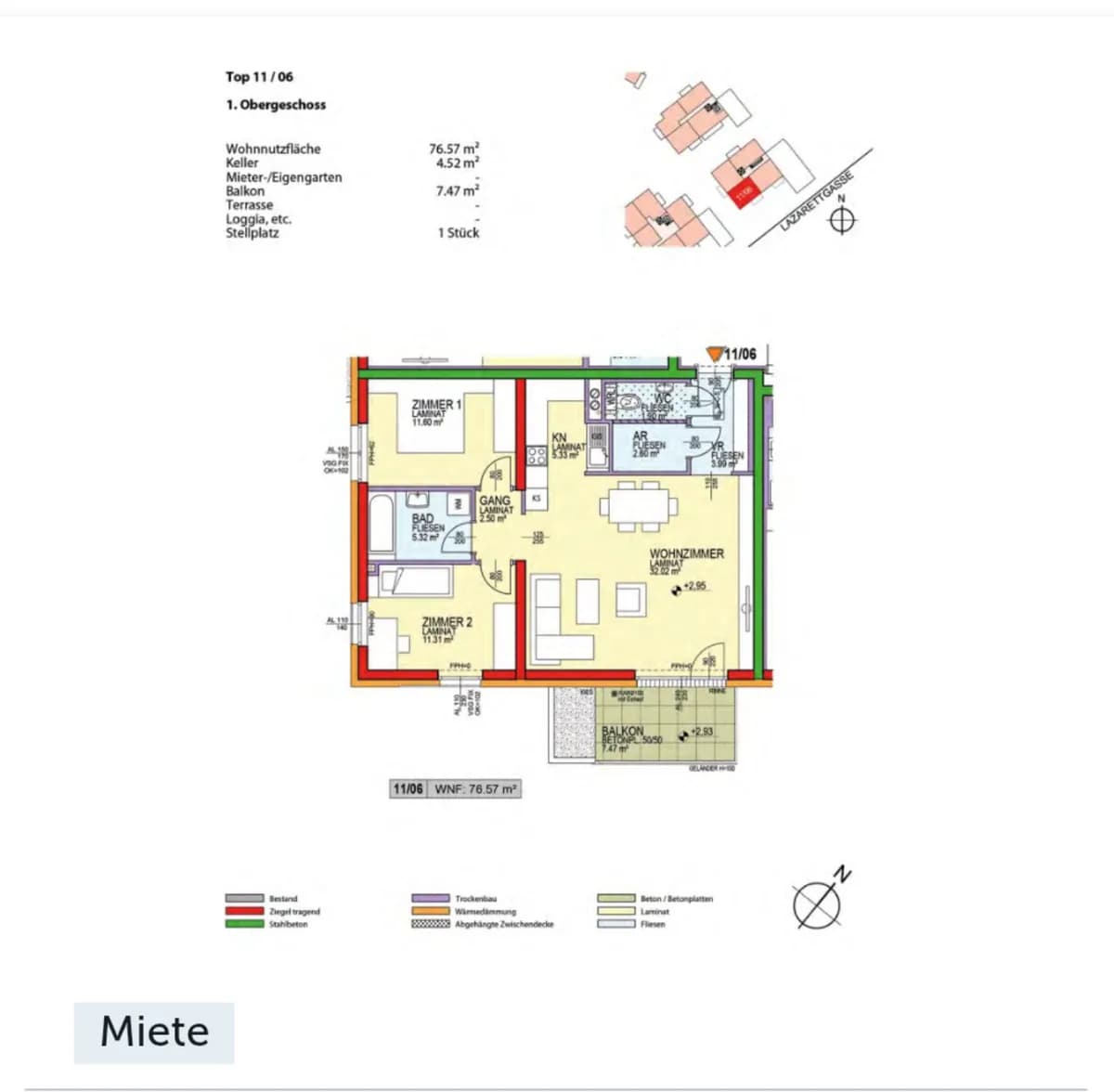 3-Zimmer-Wohnung mieten in Wiener Neustadt – 77 m², € 849