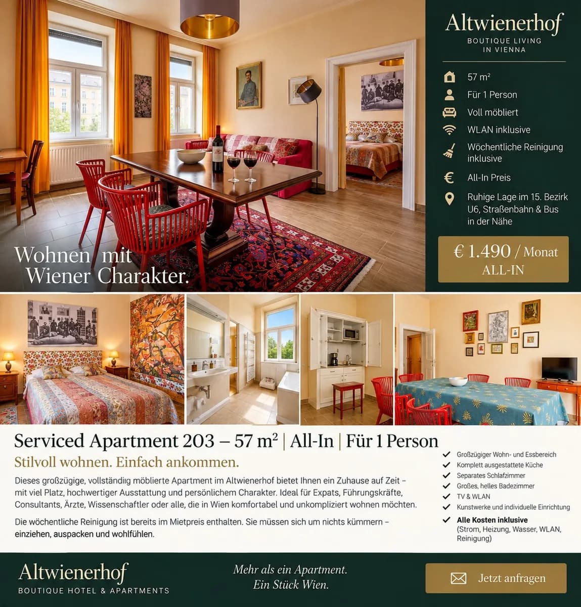 Immobilie mieten in Wien – 57 m², € 1.490